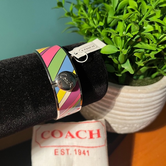 Coach Multicolor Strip Hinged Bracelet #94953 SV/MC- NWT - Picture 9 of 9